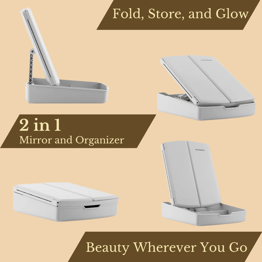 GlamFold Make-up Organiser with LED Mirror